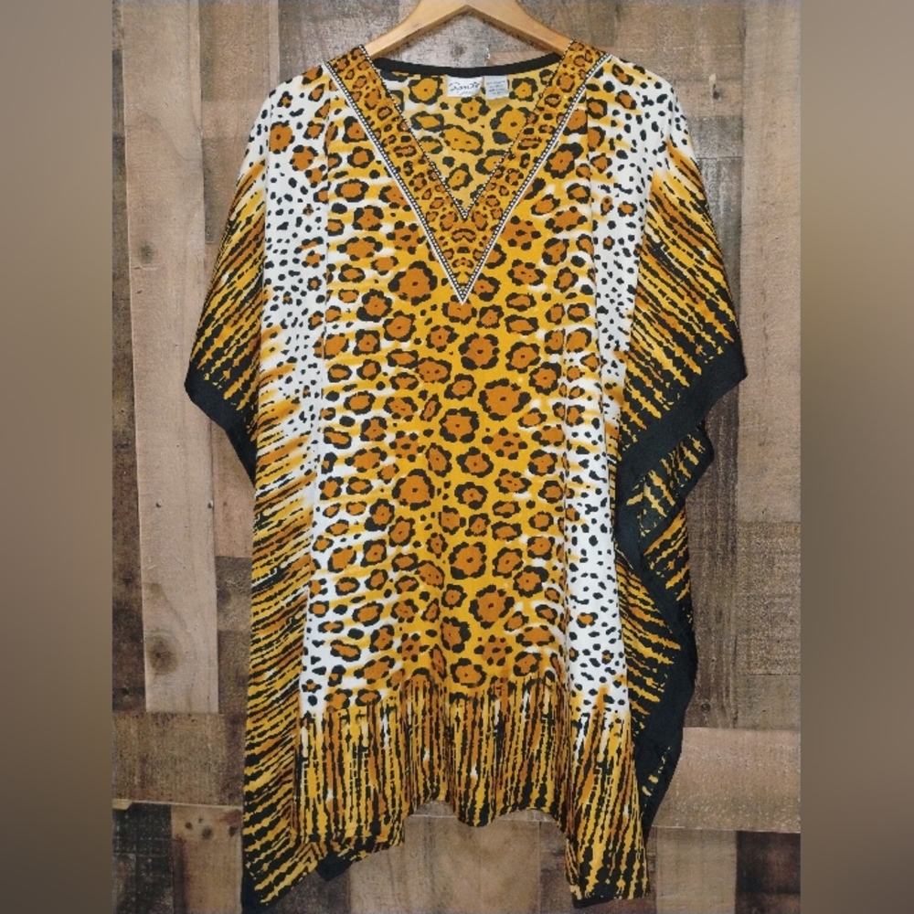 Vintage Sante Classics Leopard Animal Print Kaftan Caftan Cover Up Women's OSFA